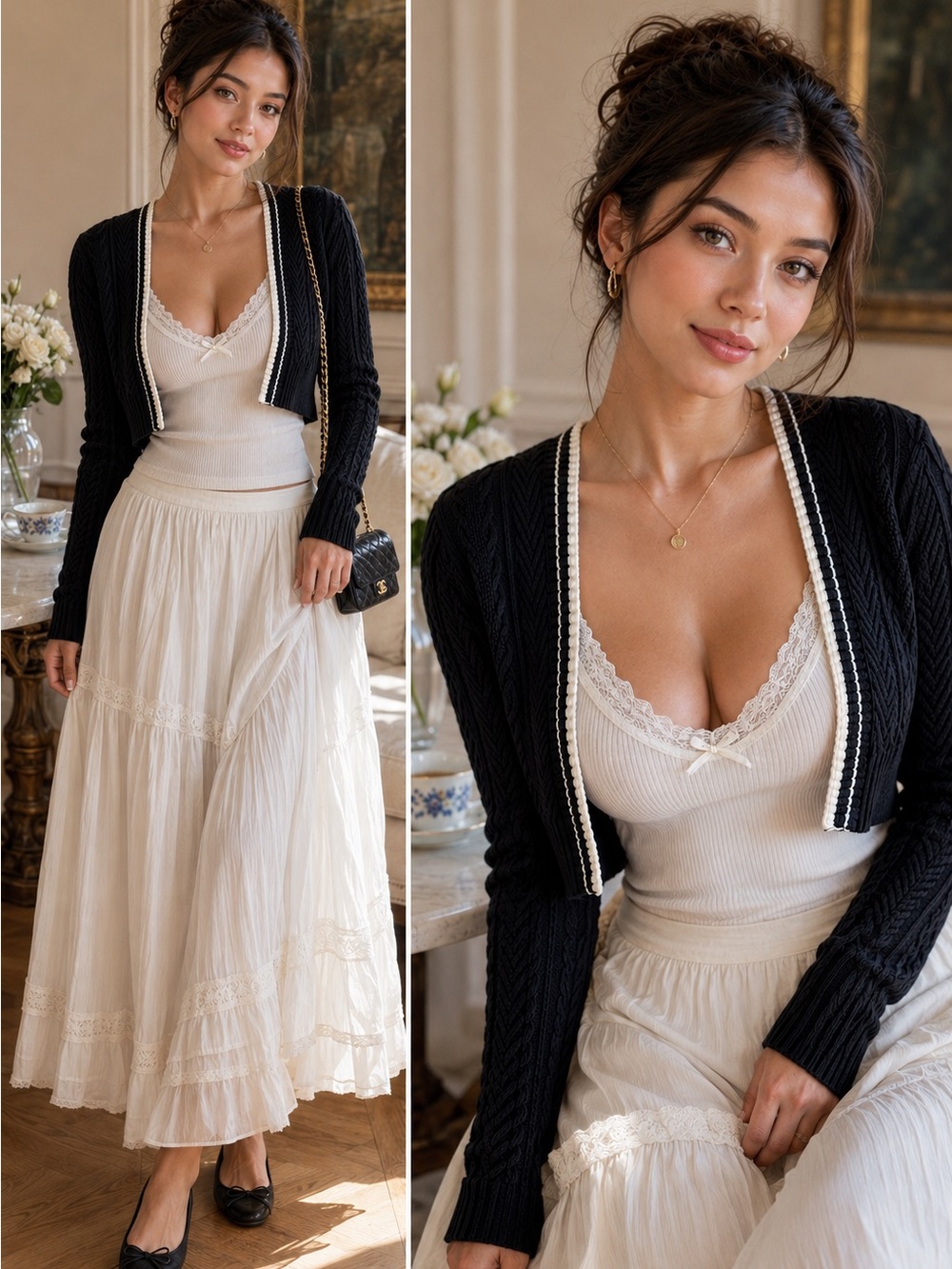 Blue Blush Cropped Bolero Cardigan S Black Cable Knit